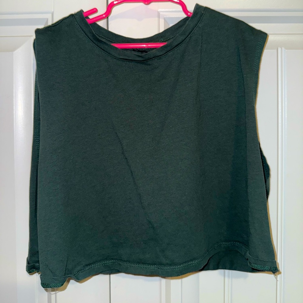 SHEIN BASICS Minimalist Sleeveless Cotton Green Cropped Tank Top Women’s Large